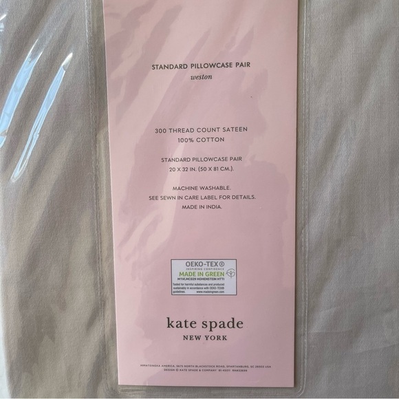 Kate Spade Standard Size Set of 2 Taupe Pillowcases cotton New - Picture 2 of 4